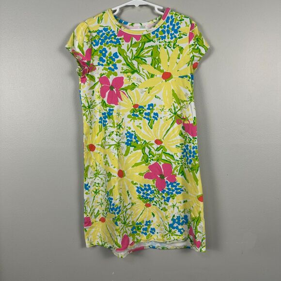 Lilly Pulitzer Girls Large 8-10 Short Sleeve Dress Yellow Floral Beach Vacation - Picture 1 of 3